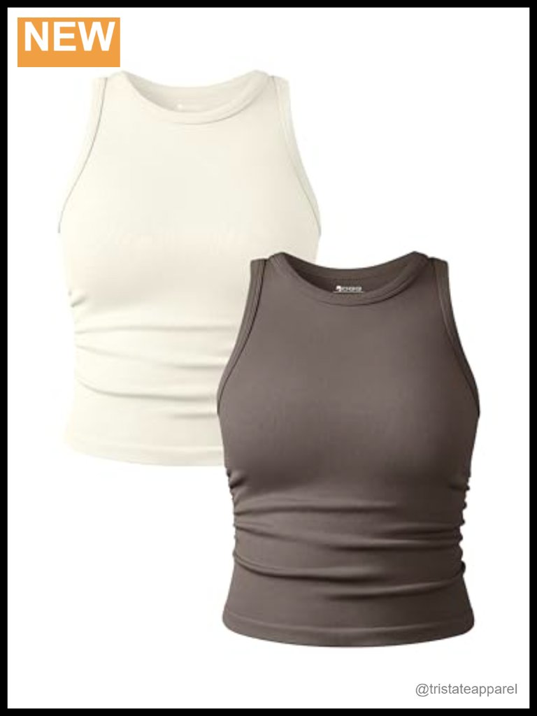 2 Pack Sleeveless Crew Neck Tank Tops Stretch Yoga Crop Camis
